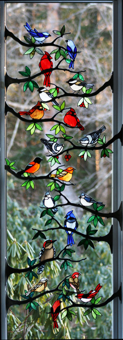 Stained Glass Song Birds on Branches